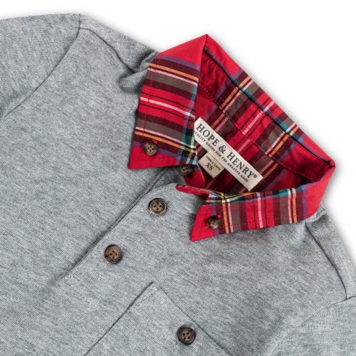 Hope & Henry Boys' Long Sleeve Polo Shirt, Kids In Gray Heather Red Tartan