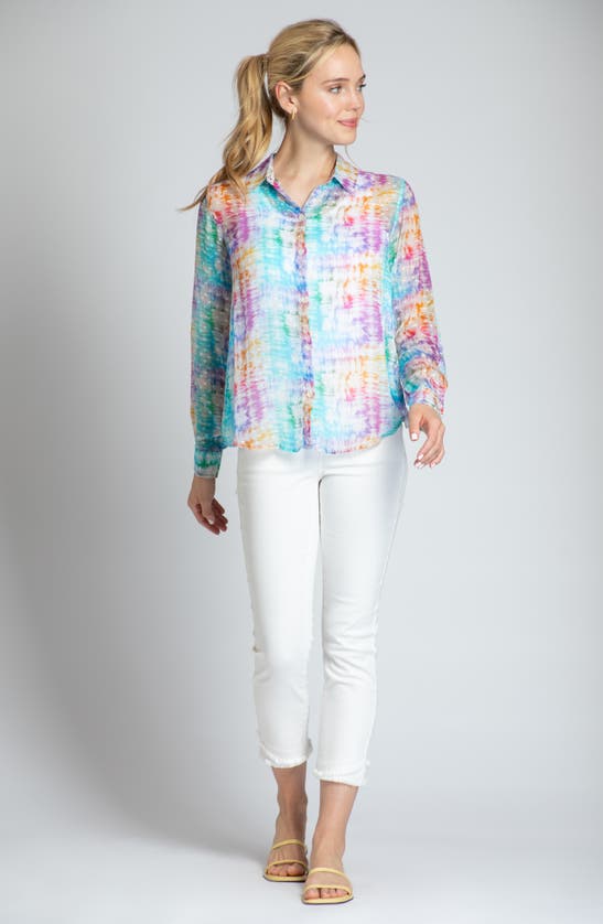 Shop Apny Print Roll-up Sleeve Chiffon Button-up Shirt In Pink Multi