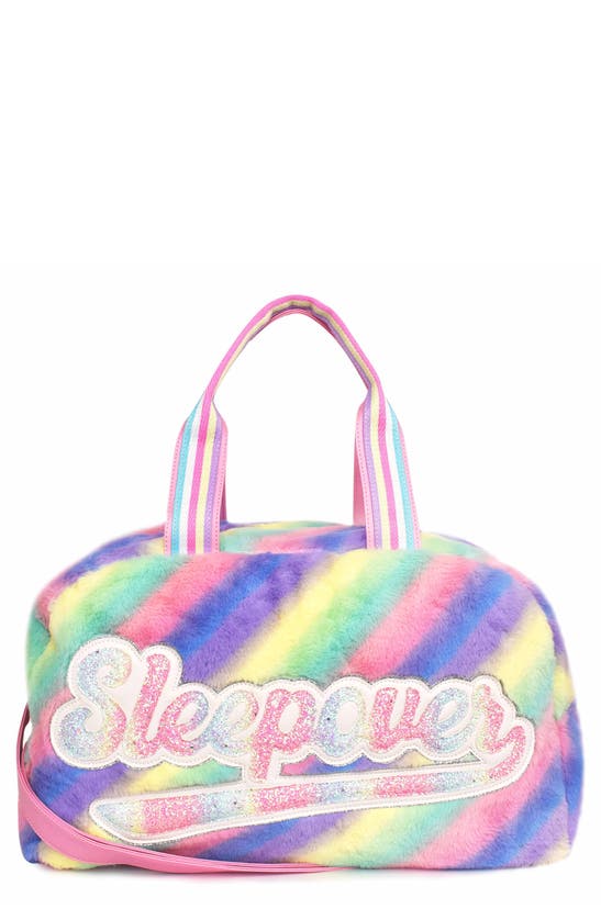 Shop Omg Accessories Kids' Faux Fur Stripe Sleepover Duffle Bag In Bubble Gum