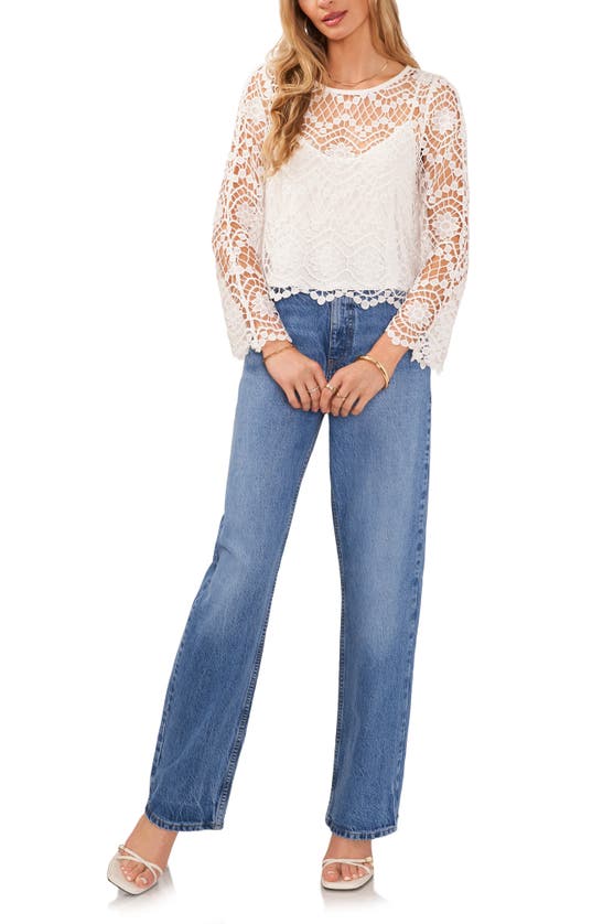 Shop Vince Camuto Open Stitch Lace Top In Ultra White