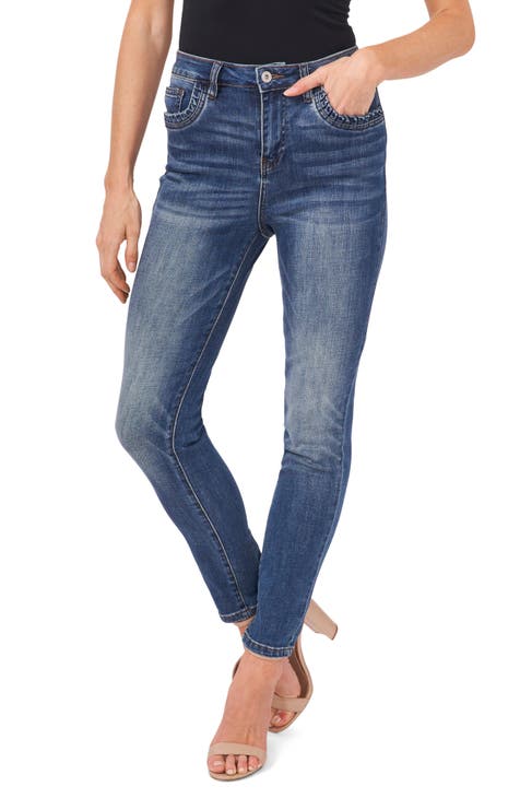 High Waist Frill Pocket Straight Leg Jeans