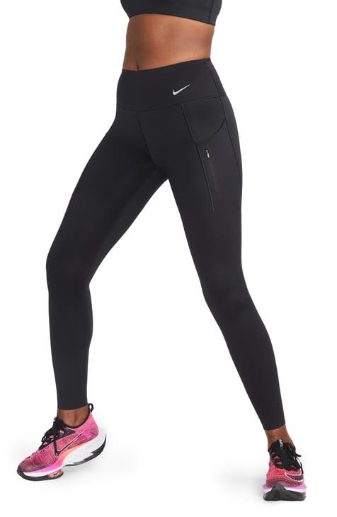 Nike, Pants & Jumpsuits, Nike Womens Black Leggings Drifit Drawstring  Waist Swoosh Logo Size Small