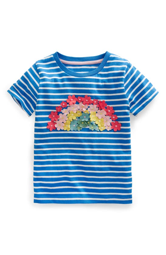 Boden Kids' Stripe 3d Floral Rainbow Cotton Graphic T-shirt In Bright Marina/ivory