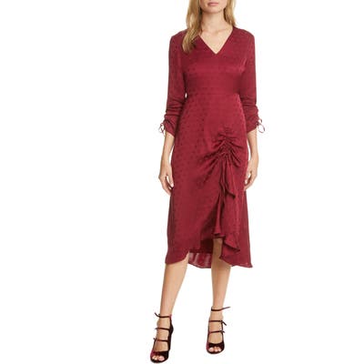 Ted Baker London Rivvaa Ruched Long Sleeve Dress, (fits like 14 US) - Burgundy