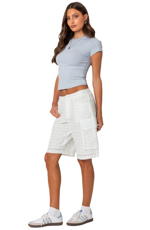 Shop Edikted Eyelet Cargo Bermuda Shorts In White