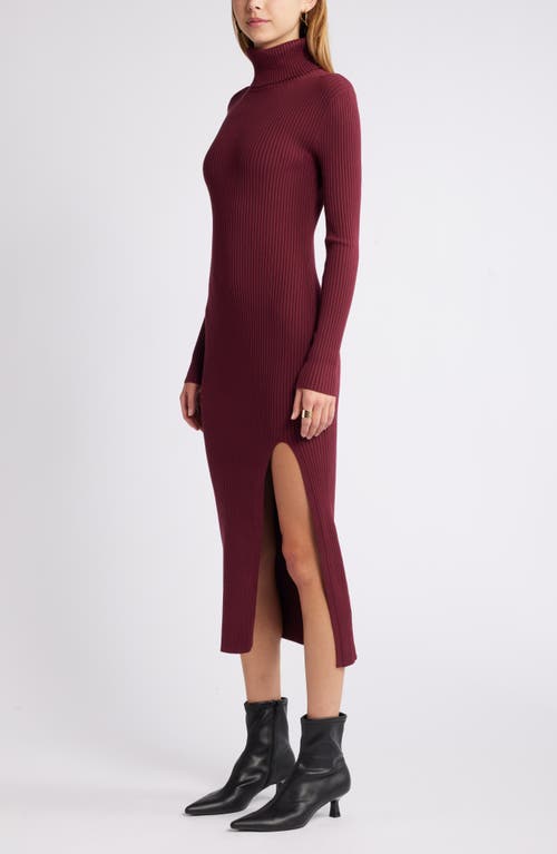 Open Edit Rib Long Sleeve Turtleneck Sweater Dress In Burgundy Field