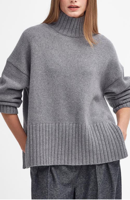 Shop Barbour Serena Cotton & Wool Blend Turtleneck Sweater In Grey Marl