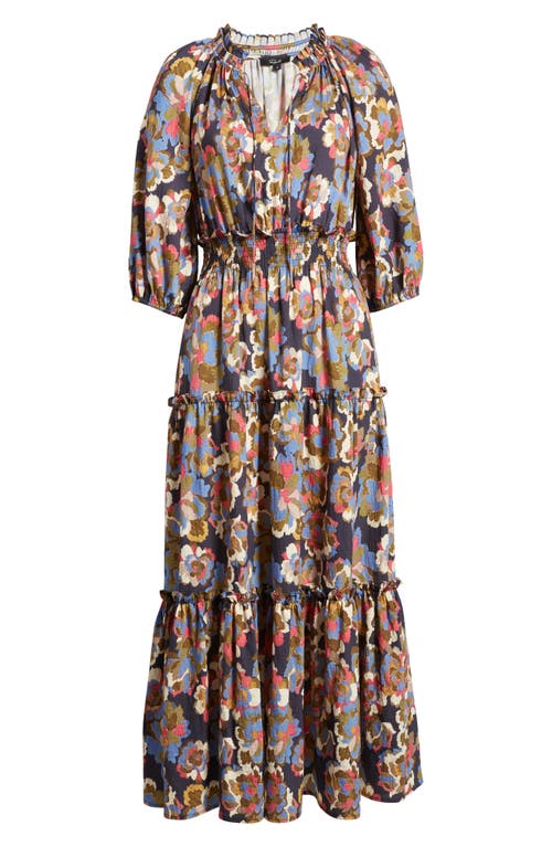 Shop Rails Caterine Tiered Alpaca Blend Maxi Dress In Navy Wildflower