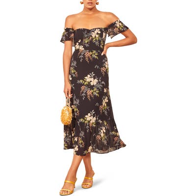 Reformation Butterfly Midi Dress, Black