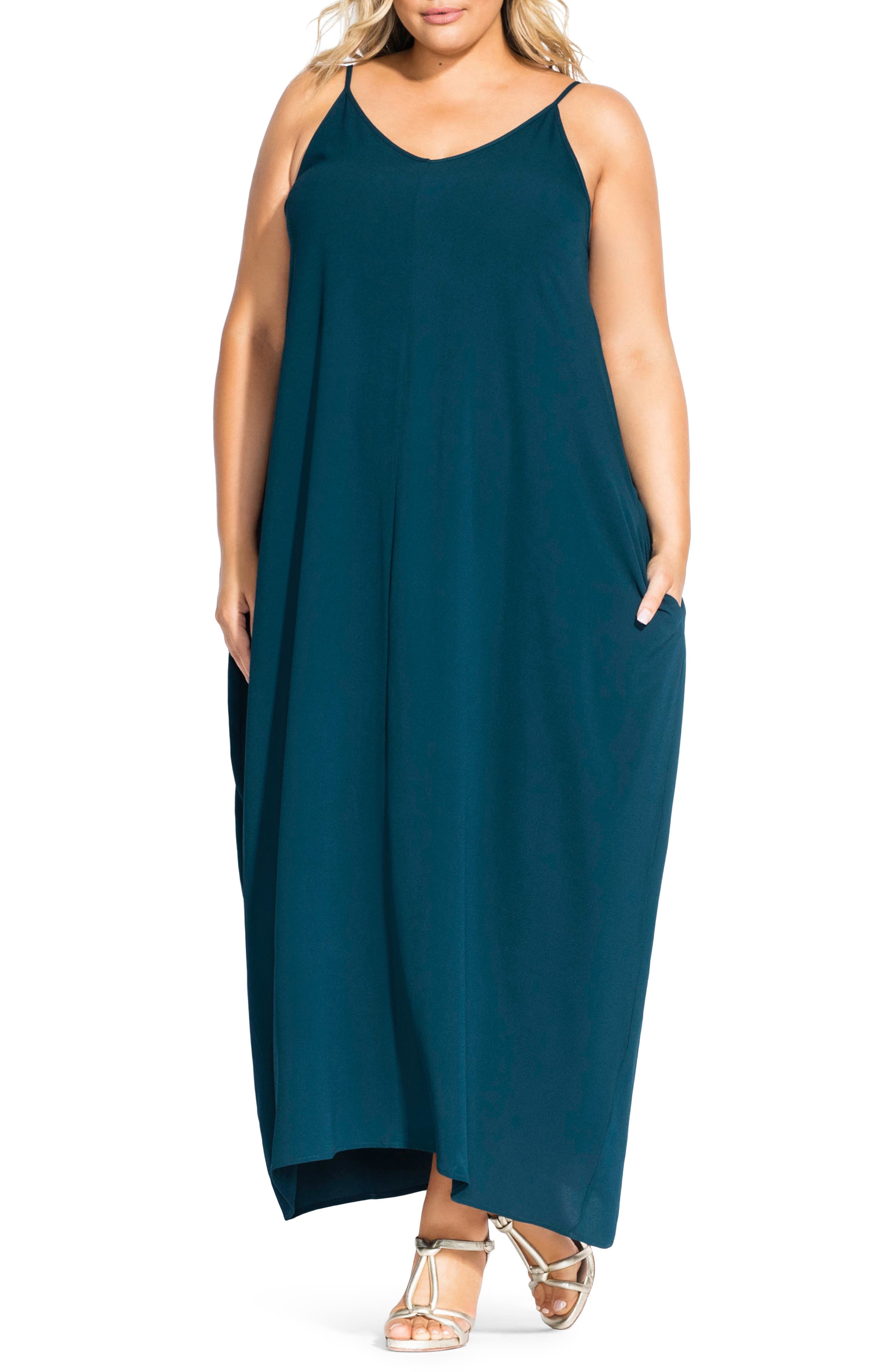 Plus Size City Chic V-Neck Maxi Dress, Blue