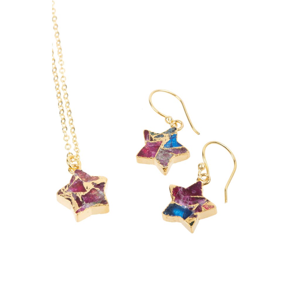 Saachi Mini Star Earrings And Necklace Set In Gold/pink