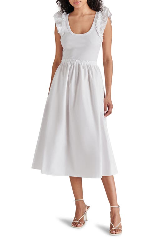 Adela Mixed Media Cap Sleeve Fit & Flare Dress in White