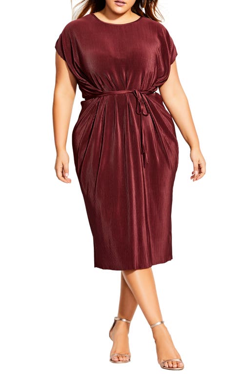 City Chic Pleated Midi Dress in Ruby