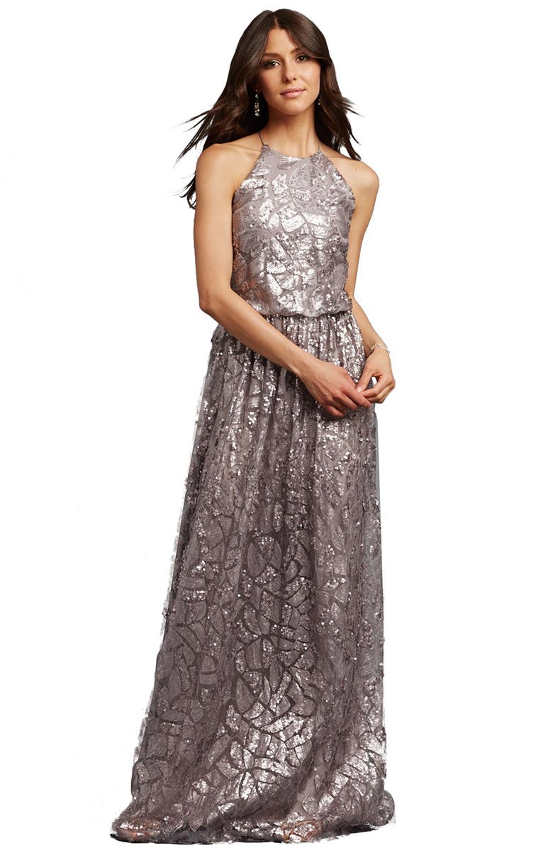 Donna Morgan 'Tiffany' Sequin Halter-Style Blouson Gown | Nordstrom