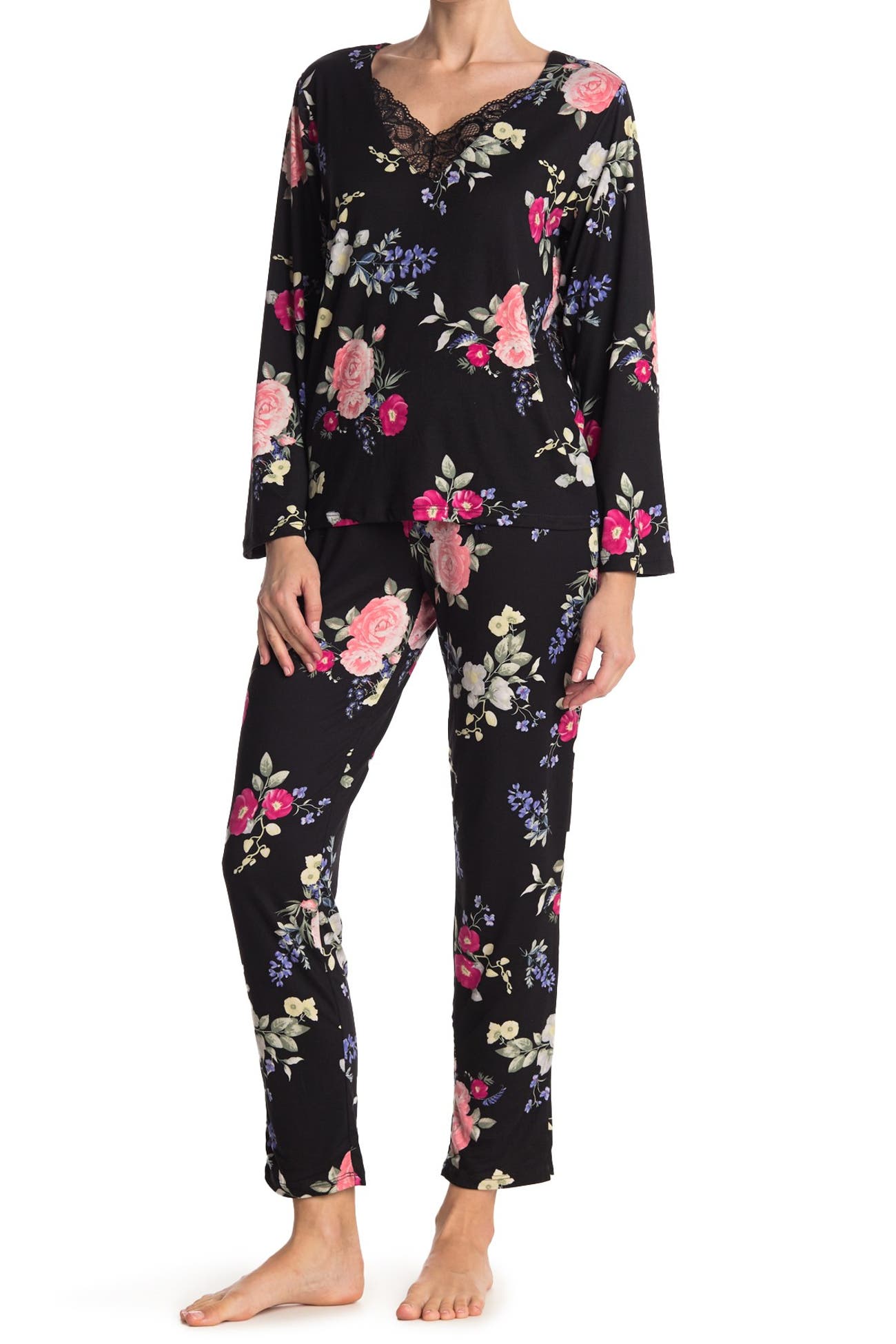 Flora by Flora Nikrooz | Floral Long Sleeve Top & Pants 2-Piece Pajama