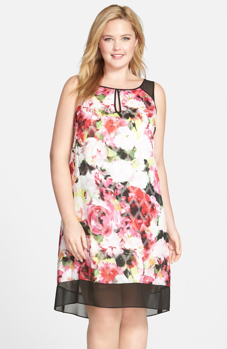 Adrianna Papell Chiffon Detail Floral Print Swing Dress (Plus Size ...