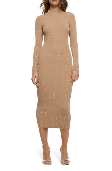 ASOS DESIGN wrap front collar long sleeve midi dress with tie waist in  terracotta