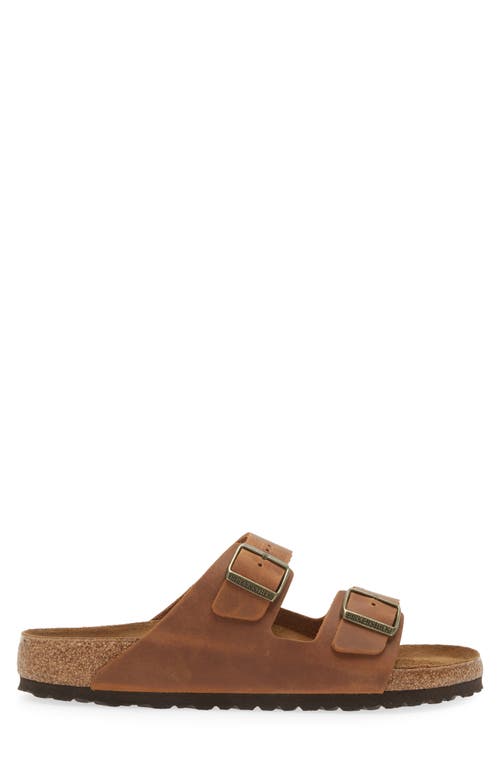 Birkenstock Arizona Soft Slide Sandal In Cognac Oiled Leather