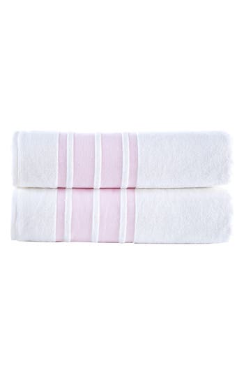 Shop Brooks Brothers Contrast Boarder 2-piece Towel Set In Pink