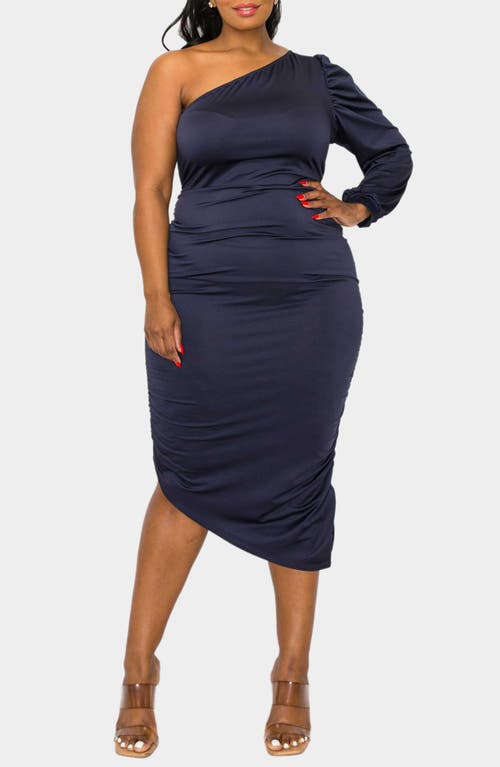 L I V D Gaia One-shoulder Asymmetric Body-con Midi Dress In Navy