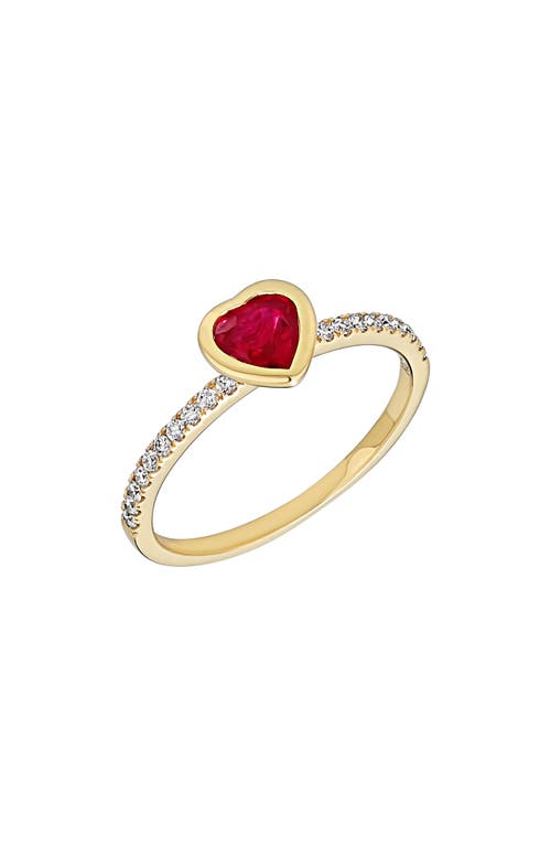 Ruby Heart & Diamond Ring in 18K Yellow Gold