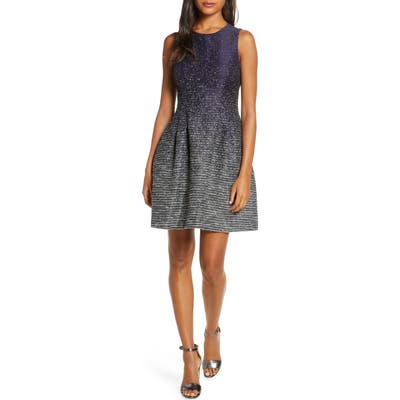 Vince Camuto Metallic Ombre Fit & Flare Dress, Blue