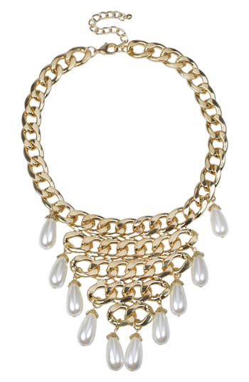 Shop Jardin Imitation Pearl Chain Bib Necklace In White/gold