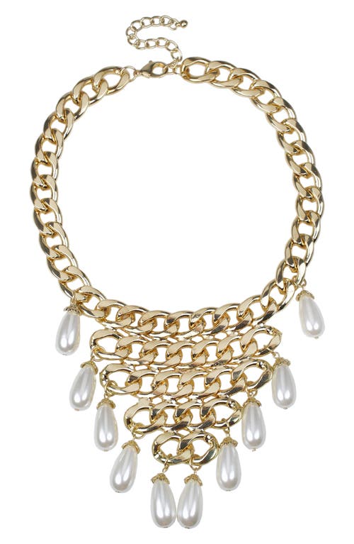 Shop Jardin Imitation Pearl Chain Bib Necklace In White/gold