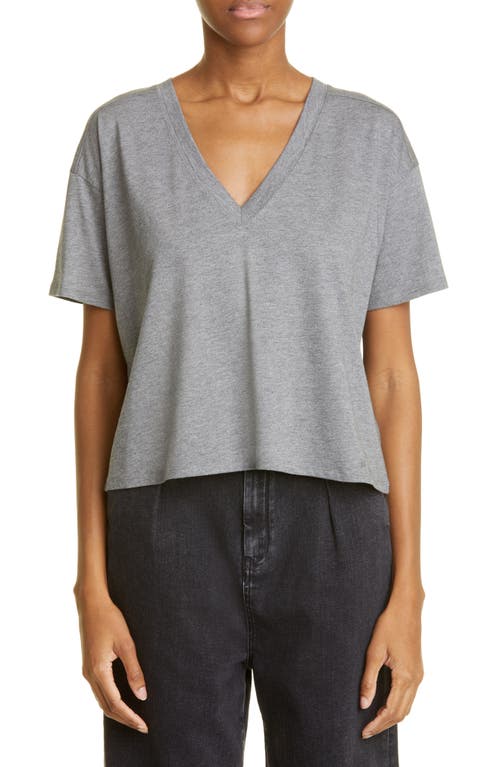 Loulou Studio Faaa V-Neck Cotton T-Shirt in Grey Melange