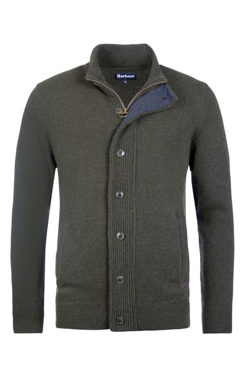 Shop Barbour Elbow Patch Wool Cardigan In Seaweed