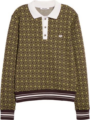 Wales Bonner Cotton Jacquard Long Sleeve Polo | Nordstrom