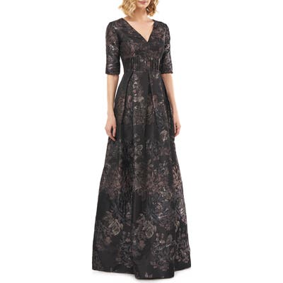 Kay Unger Stella Kensington Jacquard Ballgown, Grey