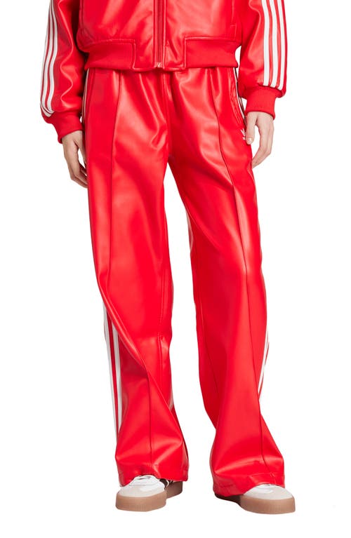 Shop Adidas Originals Adidas Firebird Faux Leather Track Pants In Better Scarlet