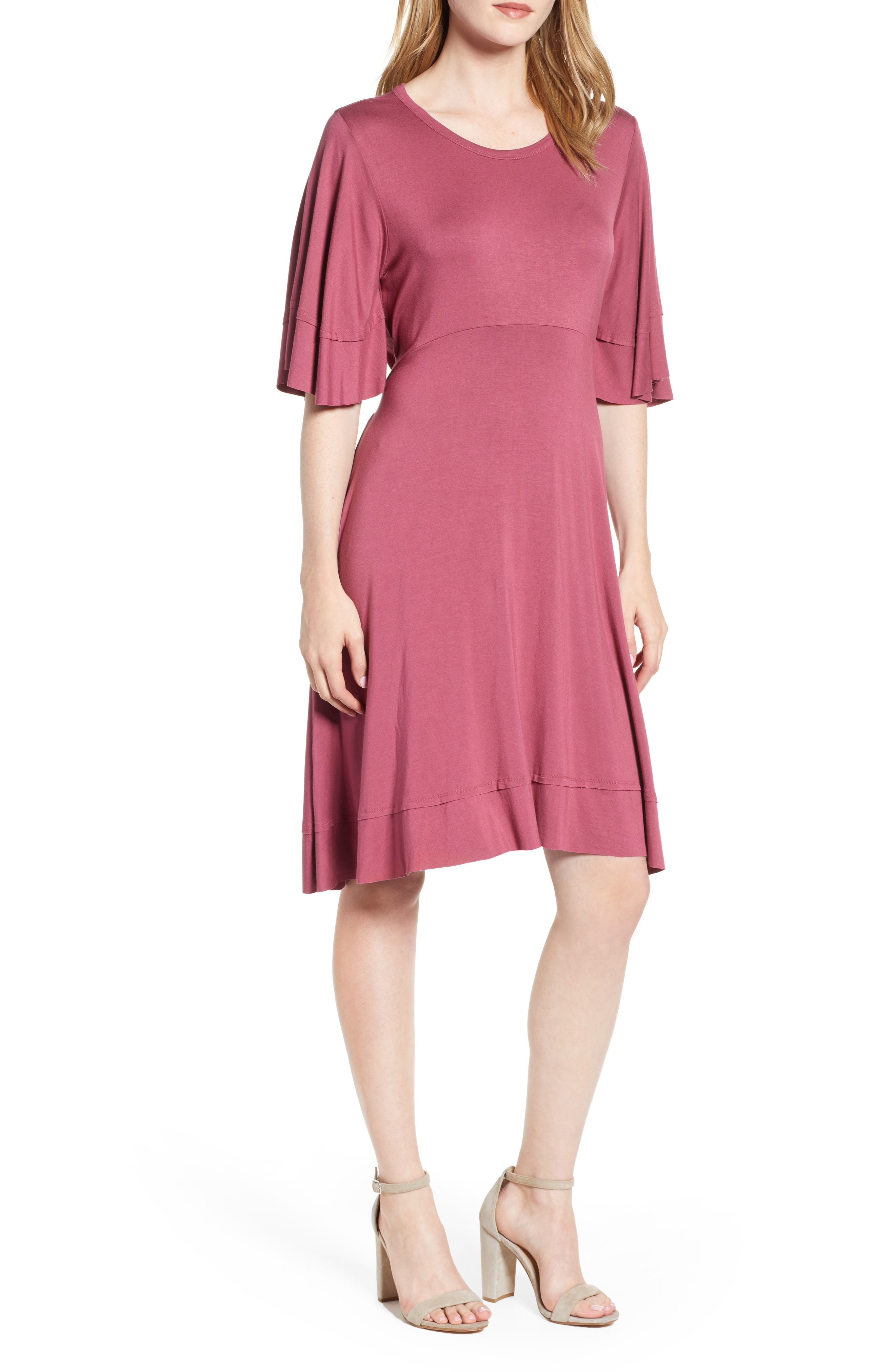 Lucky Brand Ruffle Sleeve Tie Back Dress, Purple