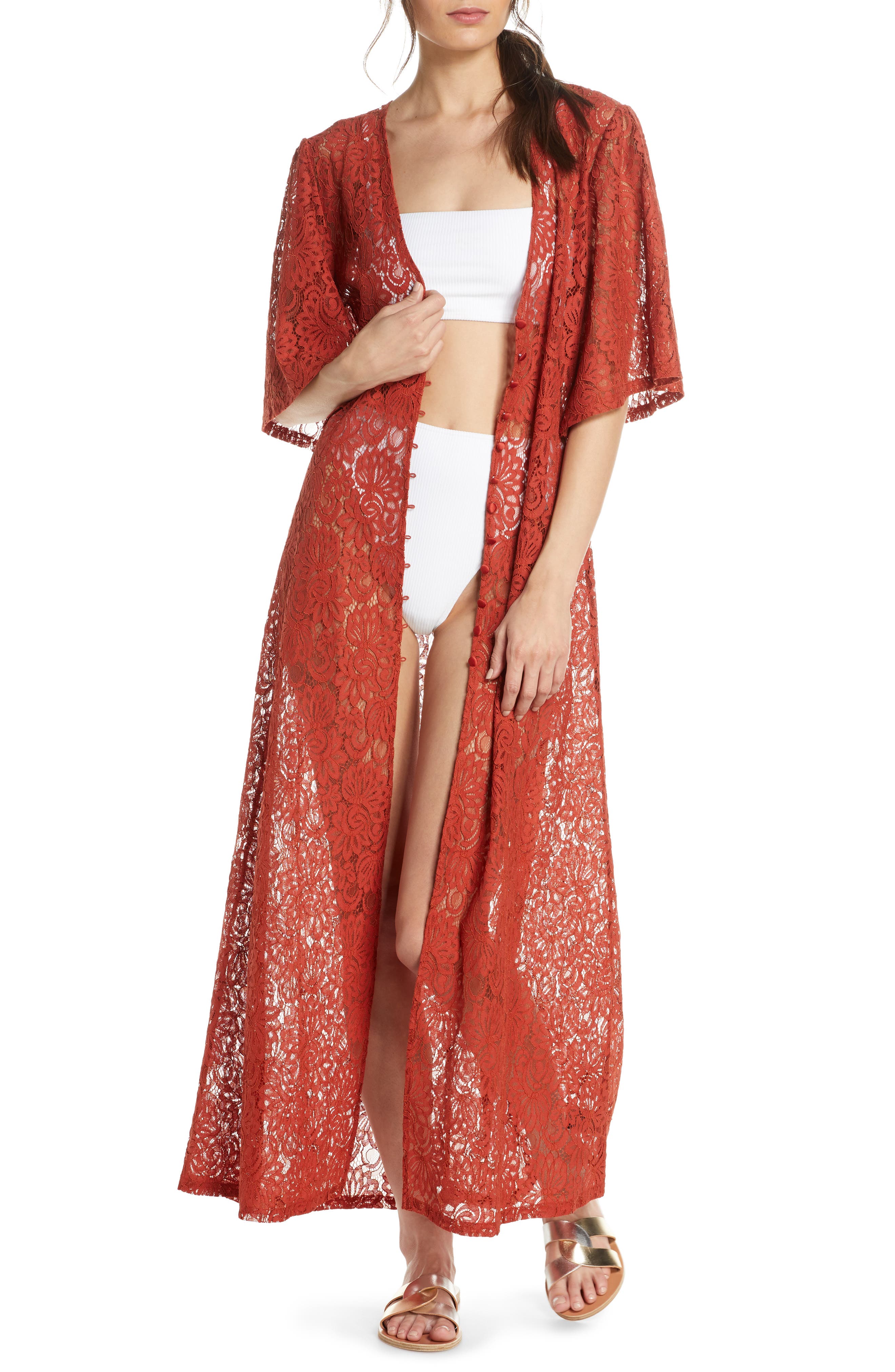 Something Navy Lace Cover-Up Wrap, Red (Nordstrom Exclusive)