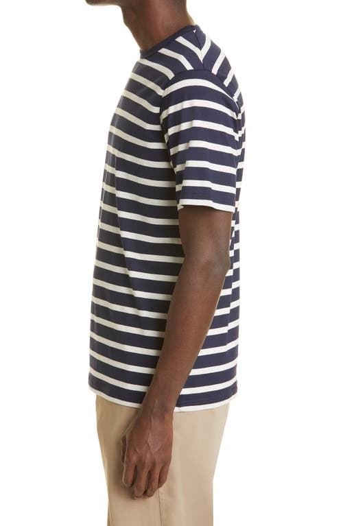 Shop Sunspel Stripe Crewneck T-shirt In Navy/ecru Breton Stripe