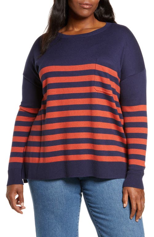 caslon(r) Rugby Stripe Pocket Popover Sweater in Navy- Rust Spice Combo