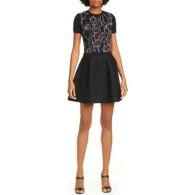 Valentino Lip & Rose Jacquard Sweater Dress, Black