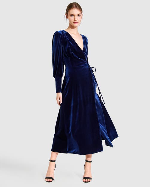 Shop Belle & Bloom Current Mood Velvet Wrap Dress In Royal Blue