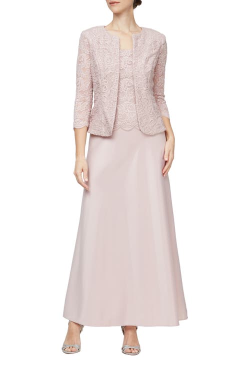 Embroidered Lace Mock Two-Piece Gown with Jacket