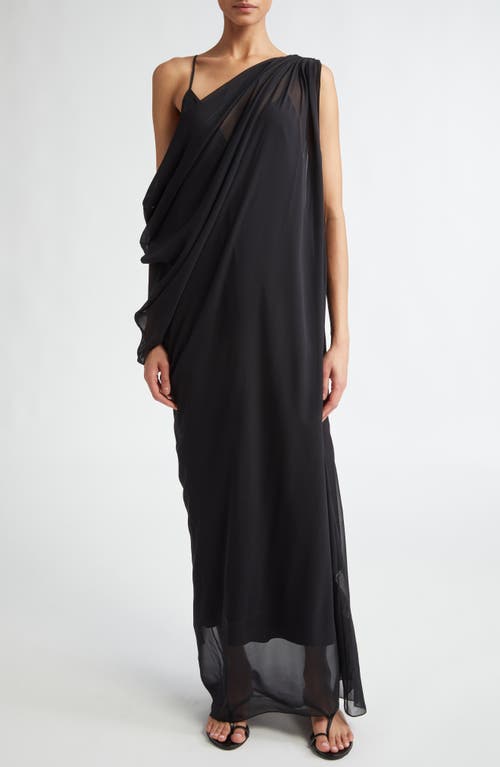 Khaite Taj Asymmetric Ruched One-Shoulder Silk Maxi Dress Black at Nordstrom,