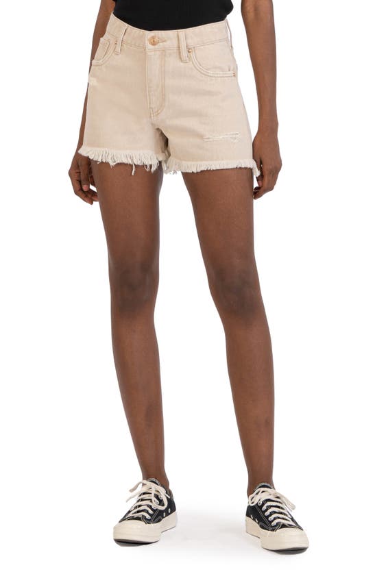 Shop Kut From The Kloth Jane Frayed High Waist Denim Shorts In Tan