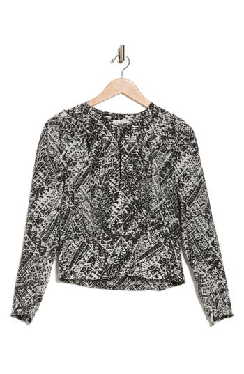 Shop Joie Bailey Print Silk Top In Porcelain And Caviar