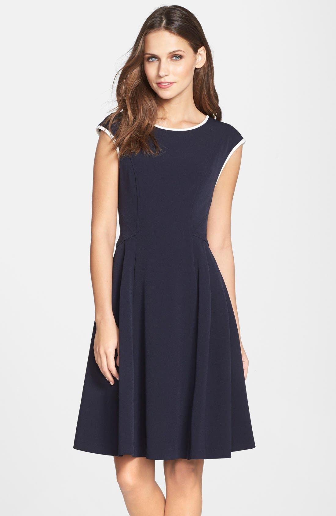 Maggy London Contrast Trim Crepe Fit & Flare Dress Nordstrom