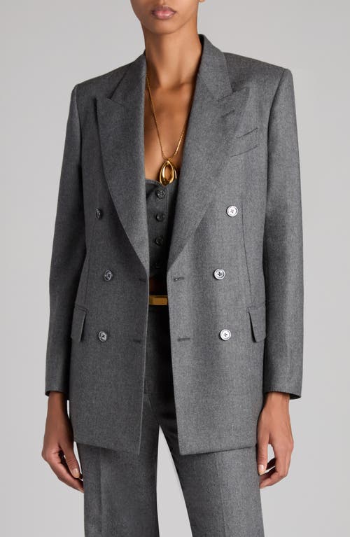 Shop Tom Ford Double Breasted Virgin Wool Twill Blazer In Ig164 Grey Melange