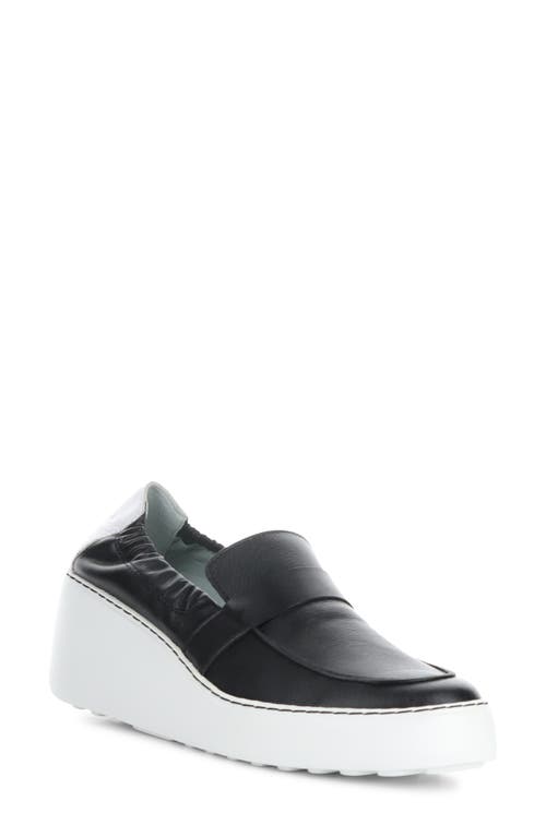 Fly London Duli Platform Wedge Loafer In Black/white Mousse