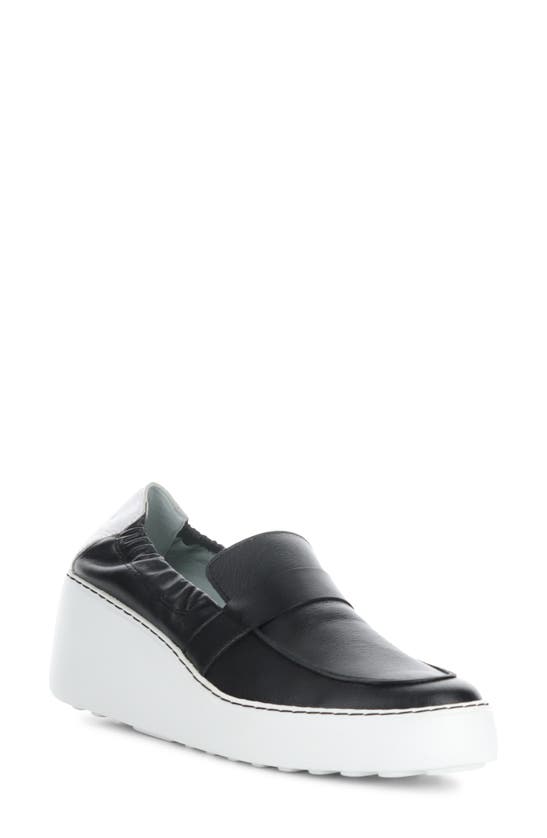 Shop Fly London Duli Platform Wedge Loafer In Black/ White Mousse