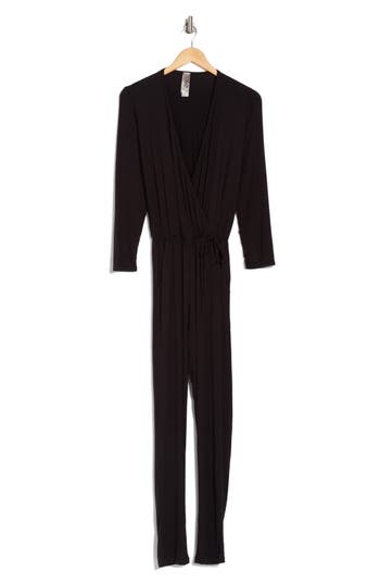 Go Couture Long Sleeve Tie Waist Jumpsuit In Black