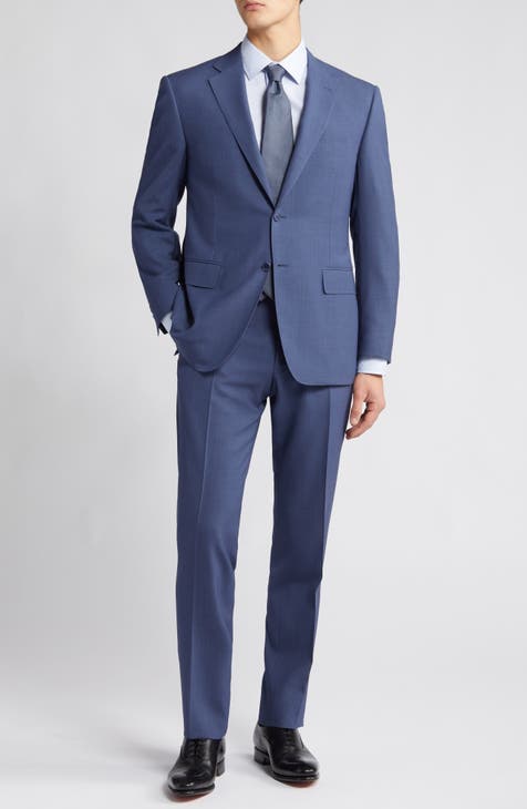 Siena Regular Fit Solid Blue Wool Suit (Regular & Big)
