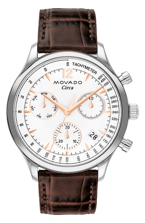 Movado Heritage Circa Chronograph Leather Strap Watch, 43mm in White Dial at Nordstrom